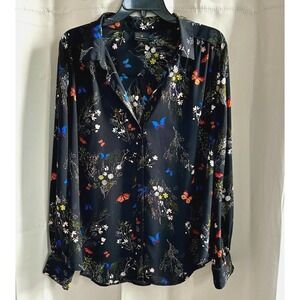 Whimsical Womens Top Size 1X Floral Butterfly Button Up Fairy Witchy Boho 17721